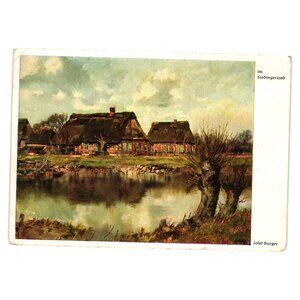 Vintage German Postcard Stedingerland Thatch Roof Cottages Watercolor Art Print